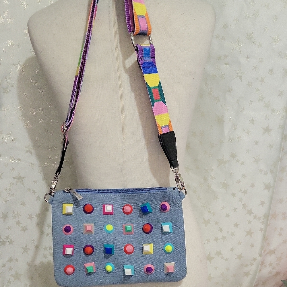 Bari Lynn Colorful Embellished Crossbody Bag With Extra Strap NWOT